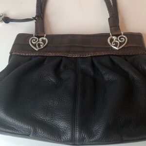 Vintage Brighton Carolyn Black Brown Leather Shoulder Bag Purse Pleated Design